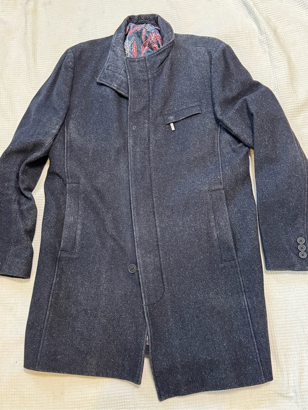 Ted Baker Men's Navy Wool Blend Overcoat - Classic Winter Coat